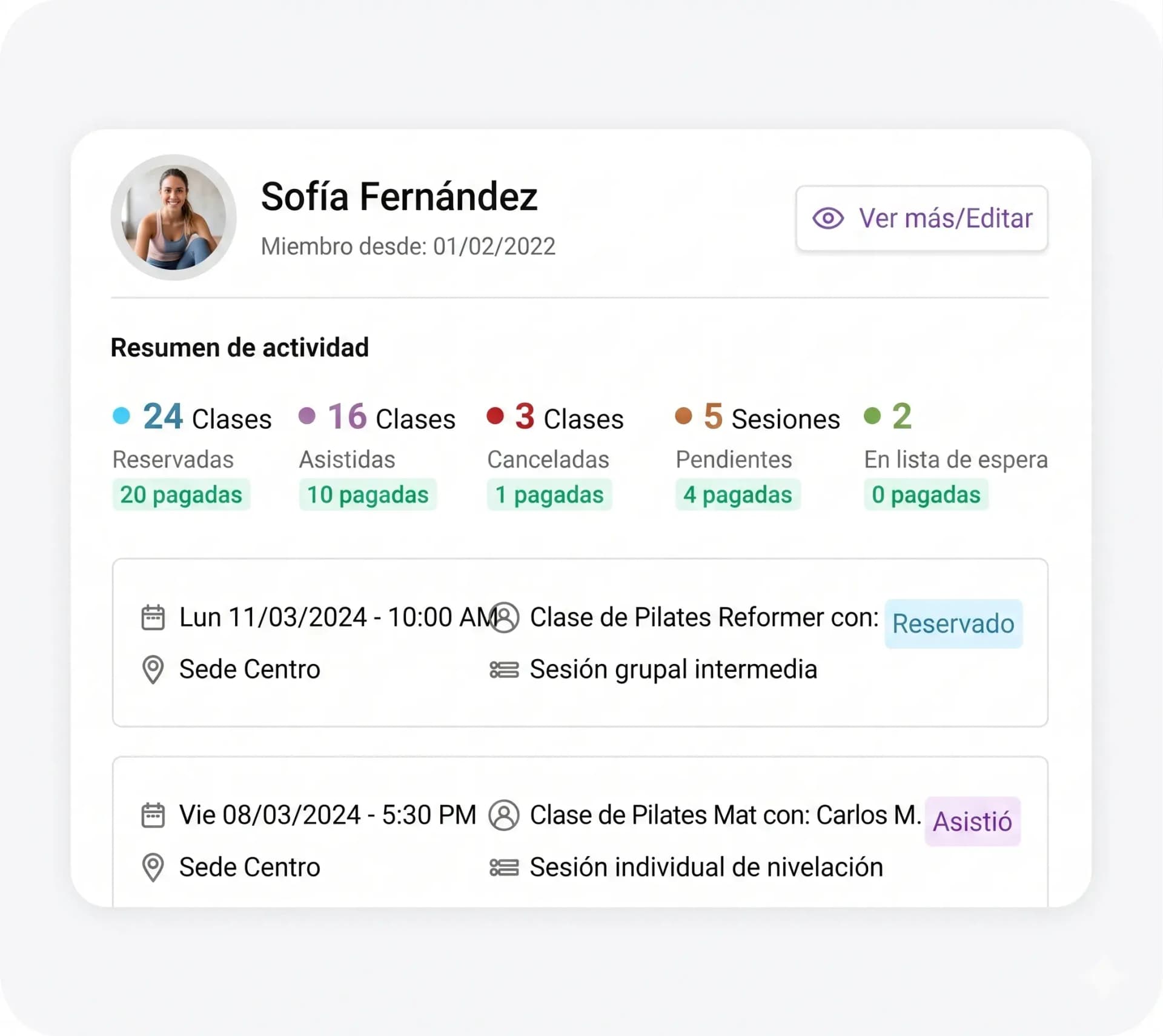 Pago de clases de pilates