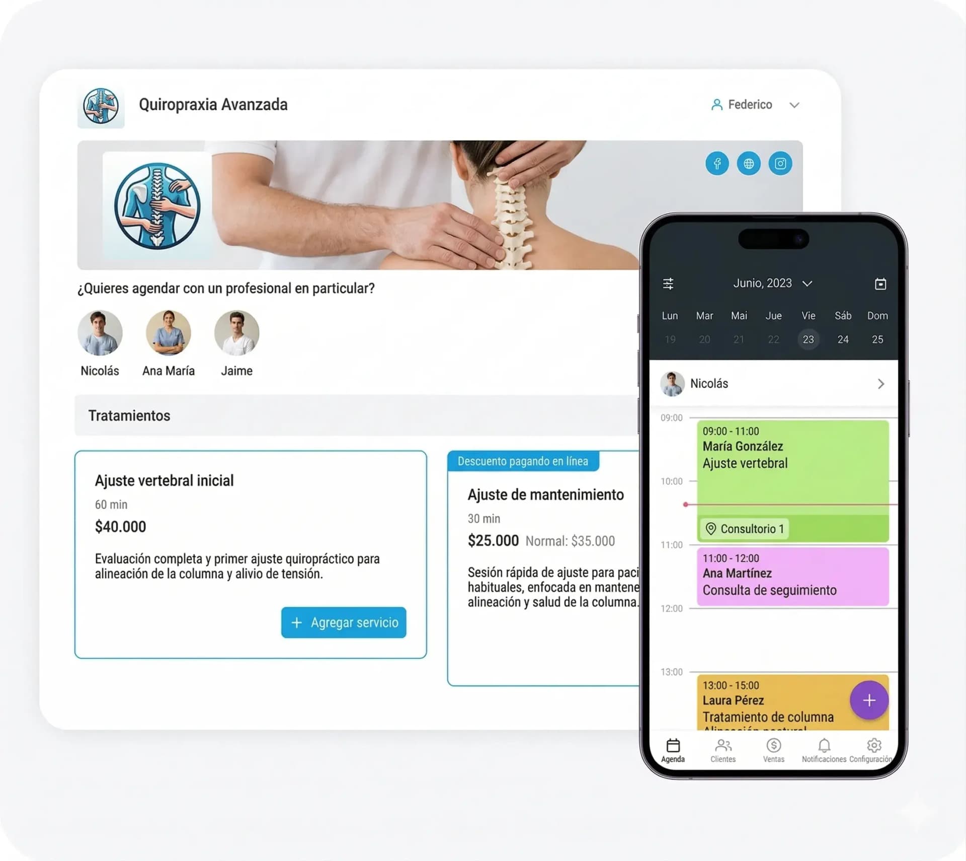 Software de gestión de citas en línea para quiroprácticos
