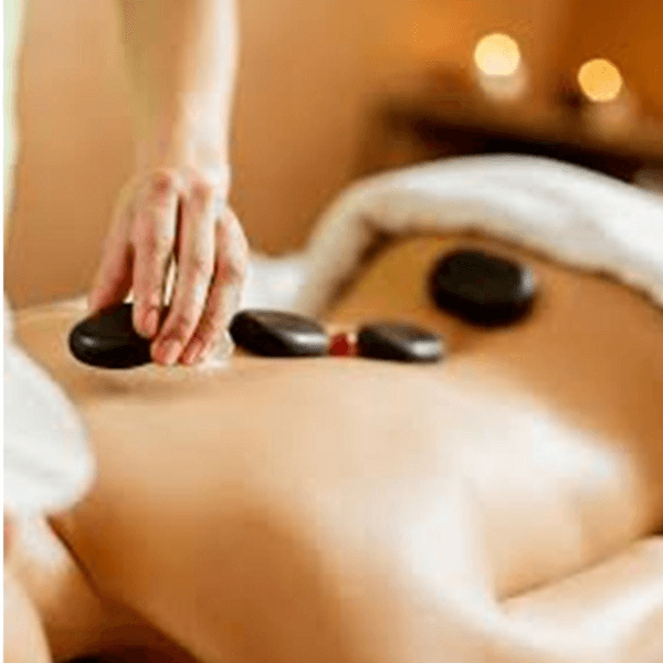 Masaje relajación + piedras calientes, cuerpo completo.