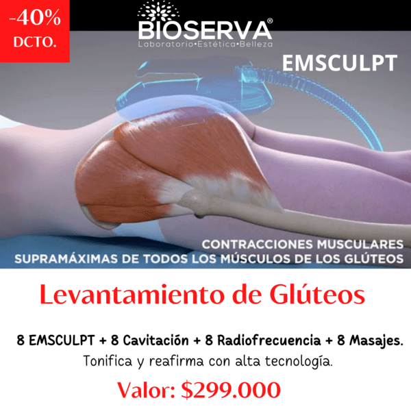 Levantamiento de Glúteos (8EMS +8CAV+ 8RF + 8DLM) 8 Sesiones