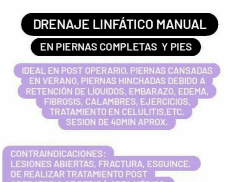 Drenaje Linfático Manual (Piernas completas y pies) 1sesion