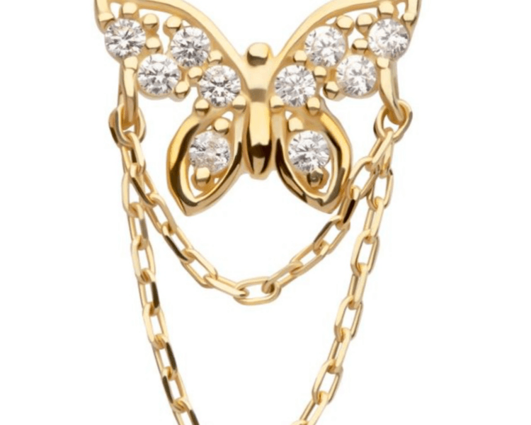 Mariposa con cristales Swarovski oro amarillo 14KT (COD 708)