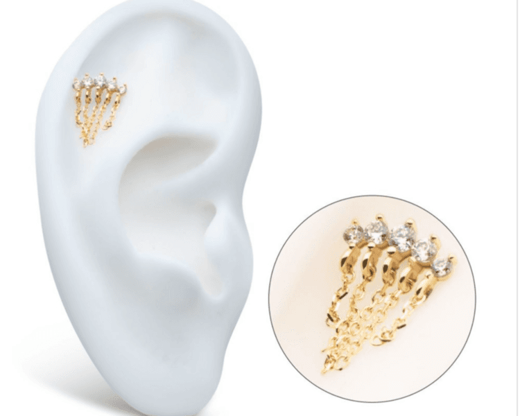 Labret top juego de cadenas oro amarillo 14Kt y circonita cúbica (COD 707)