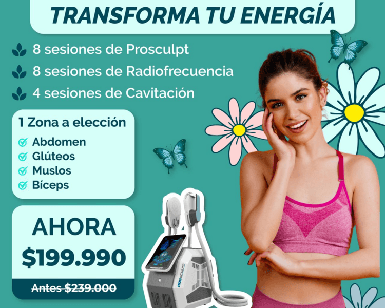 PACK TRANSFORMACIÓN 8 SESIONES PROSCULPT (3O MINUTOS) + 8 SES RADIOFRECUENCIA (30 MINUTOS )+ 4 SESIONES CAVITACIÓN (20 MINUTOS)