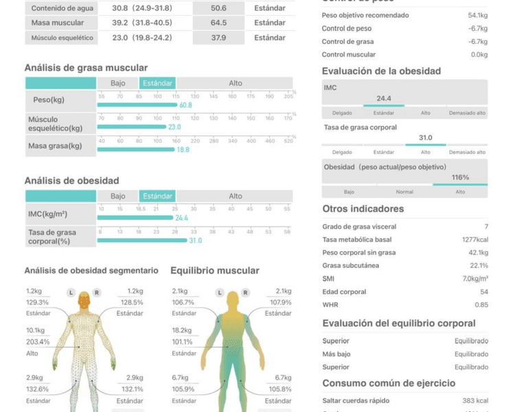 Analisis de composición corporal con bioimpedancia ( No incluye plan de alimentación)