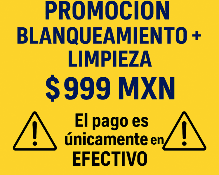 Descuento especial de $3,800 a $999🌈 🦷Pagando solo en efectivo ⏱️ Duración: 2 h 30 min 👥 Solo pacientes de primera vez (18–45 años) 🪥 Traer cepillo y pasta 🚫 Sin estacionamiento ⏳ Tolerancia: 15 min 📲 Confirmar 24 h antes