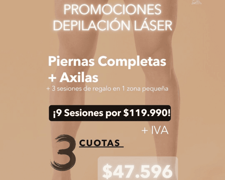 9 SESIONES EN PIERNAS COMPLETAS + AXILAS + 1 ZONA PEQUEÑA DE REGALO (3 SESIONES) - AÑO 2026