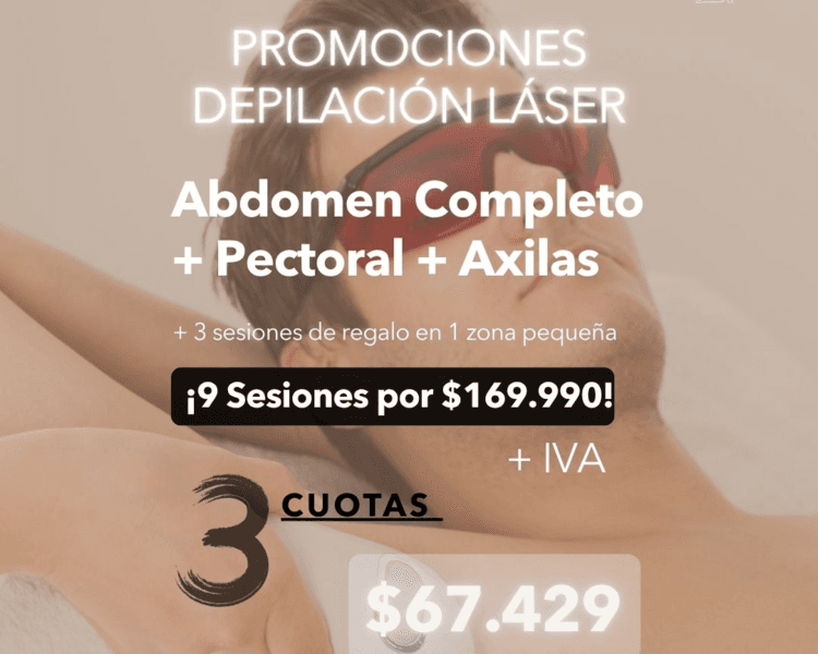 9 SESIONES: PECTORAL, ABDOMEN COMPLETO Y AXILAS + 1 ZONA PEQUEÑA DE REGALO (3 SESIONES) - AÑO 2026