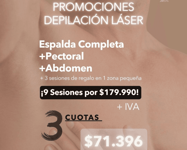 9 SESIONES: PECTORAL + ABDOMEN + ESPALDA COMPLETA + 1 ZONA PEQUEÑA DE REGALO (3 SESIONES) - AÑO 2026