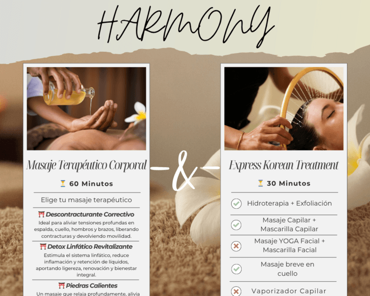 🌿 Paquete Harmony: Masaje Terapéutico + Express Korean Treatment