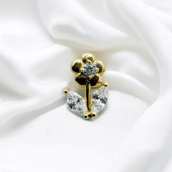 Labret de oro y flor con hoja de cristal swarovski 14kt (Cod 713)