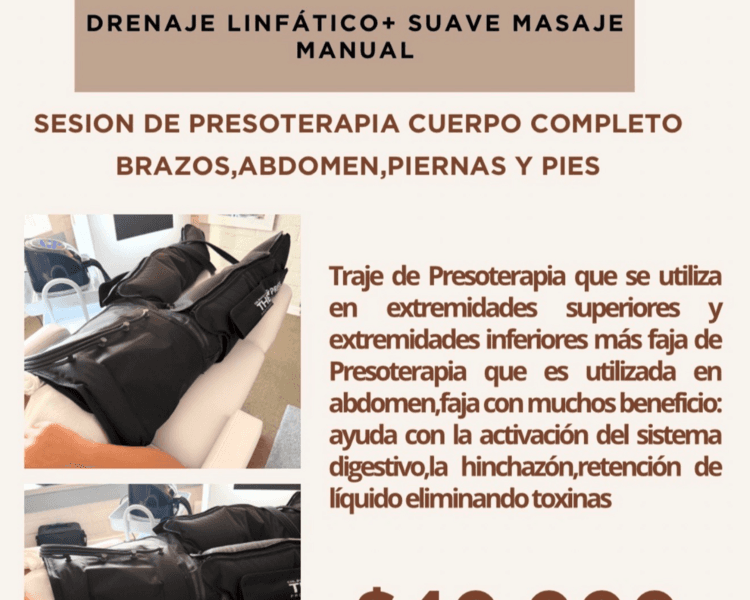 PRESOTERAPIA DRENAJE LINFATICO CUERPO COMPLETO