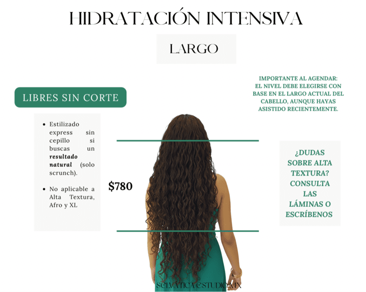 HIDRATACIÓN PROFUNDA LIBRES -SIN CORTE ABAJO DE LA OREJA HASTA ARRIBA DE LOS CODOS