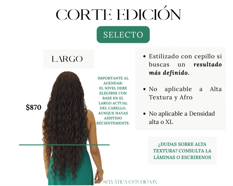 CORTE SELECTO-ABAJO DE LA OREJA HASTA ARRIBA DE LOS CODOS