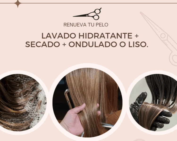 Lavado hidratante de cabello + secado + peinado: liso o ondulado con plancha