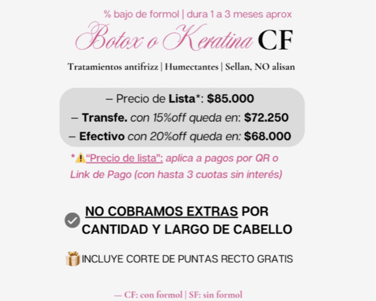✨Nutri Antifrizz: Botox/Keratina/Service. Efvo💵 (Seña de $30.000 x transferencia✅)