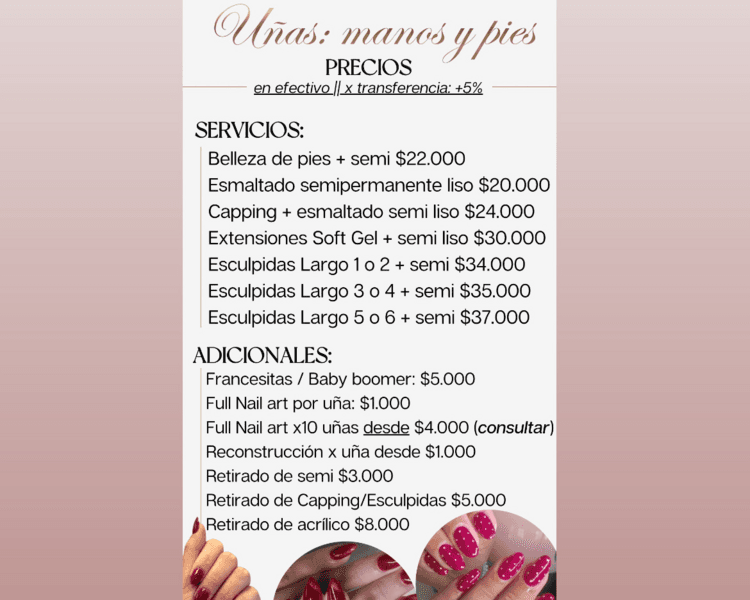 Esculpidas en Gel: Largo 1 o 2 ($ en efvo) + esmaltado semi liso