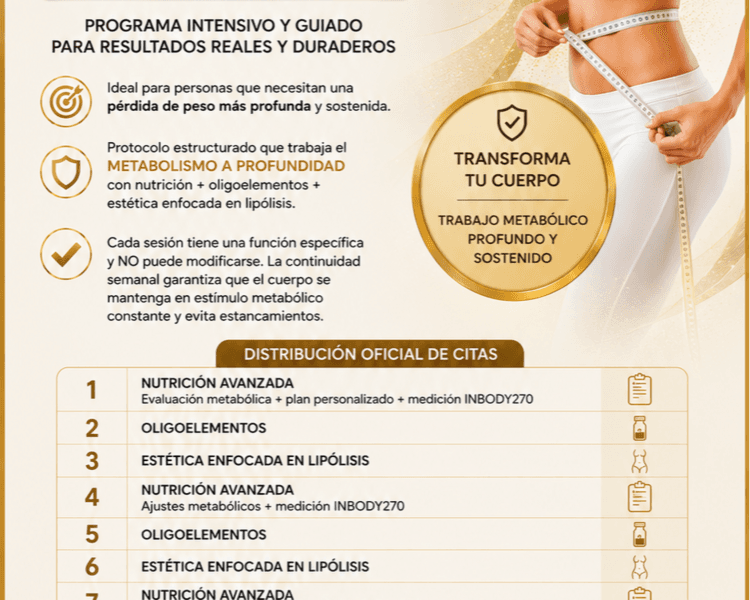 PROGRAMA INTENSIVO nutrición + estética 15 kilos menos en 100 días PAREJA Método MetaPro®