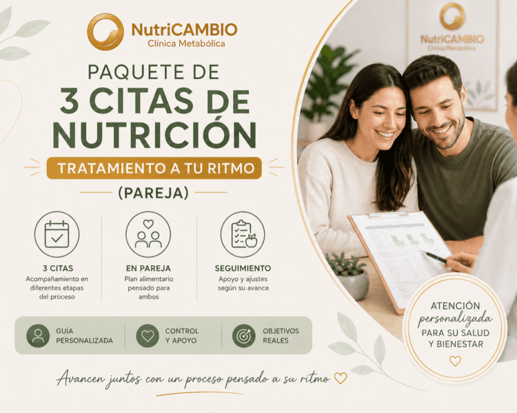 Paquete de 3 Citas de Nutrición en TRATAMIENTO A TU RITMO (PAREJA)