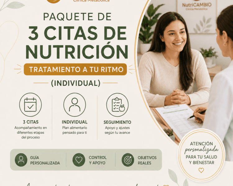 Paquete de 3 Citas de Nutrición TRATAMIENTO A TU RITMO (INDIVIDUAL)