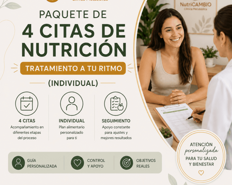 Paquete de 4 Citas de Nutrición TRATAMIENTO A TU RITMO (INDIVIDUAL)