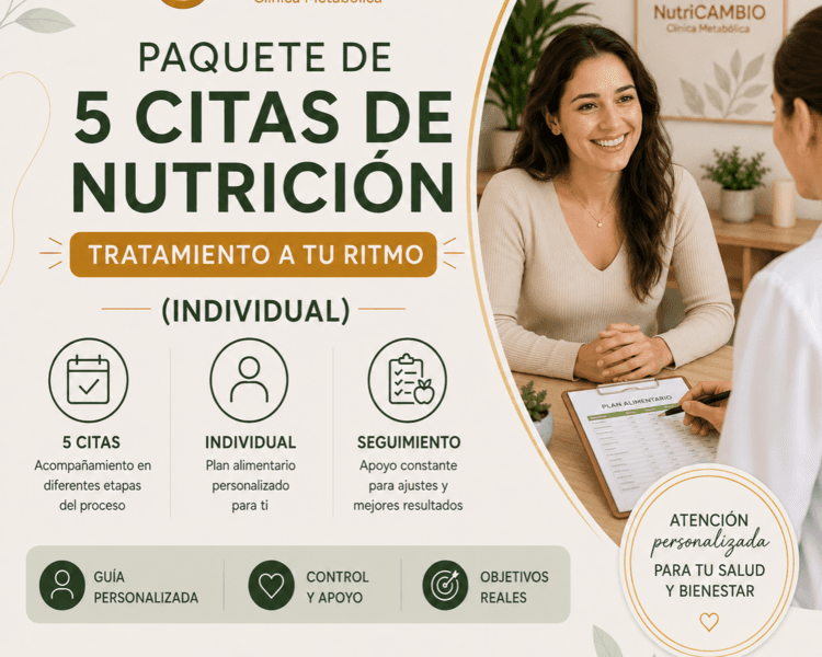 Paquete de 5 Citas de Nutrición TRATAMIENTO A TU RITMO (INDIVIDUAL)