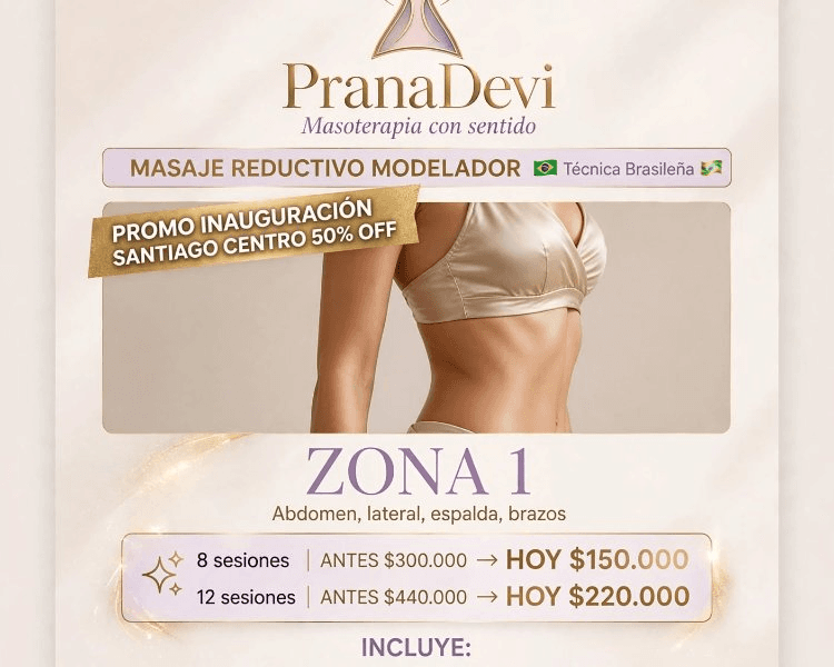 Masaje reductivo-reafirmante abdomen,lateral,espalda,brazos con maderoterapia